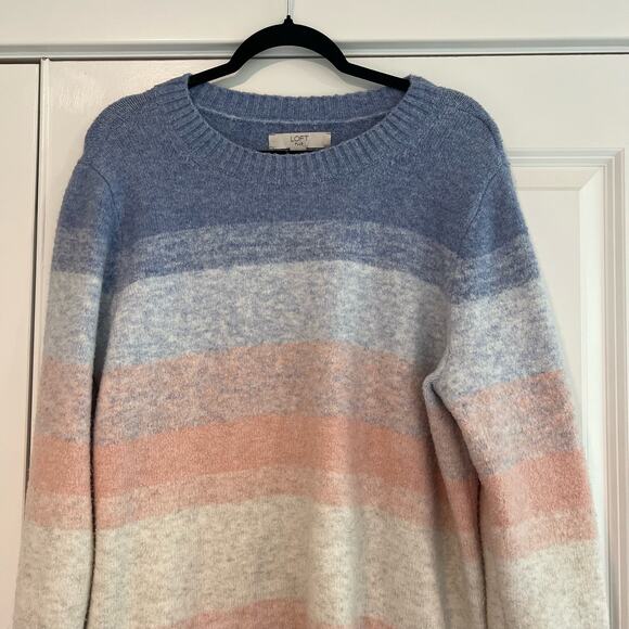 Loft Plus Women's Crewneck Sweater Pink‎ Blue Cream Wool Size 14 - Picture 3 of 8